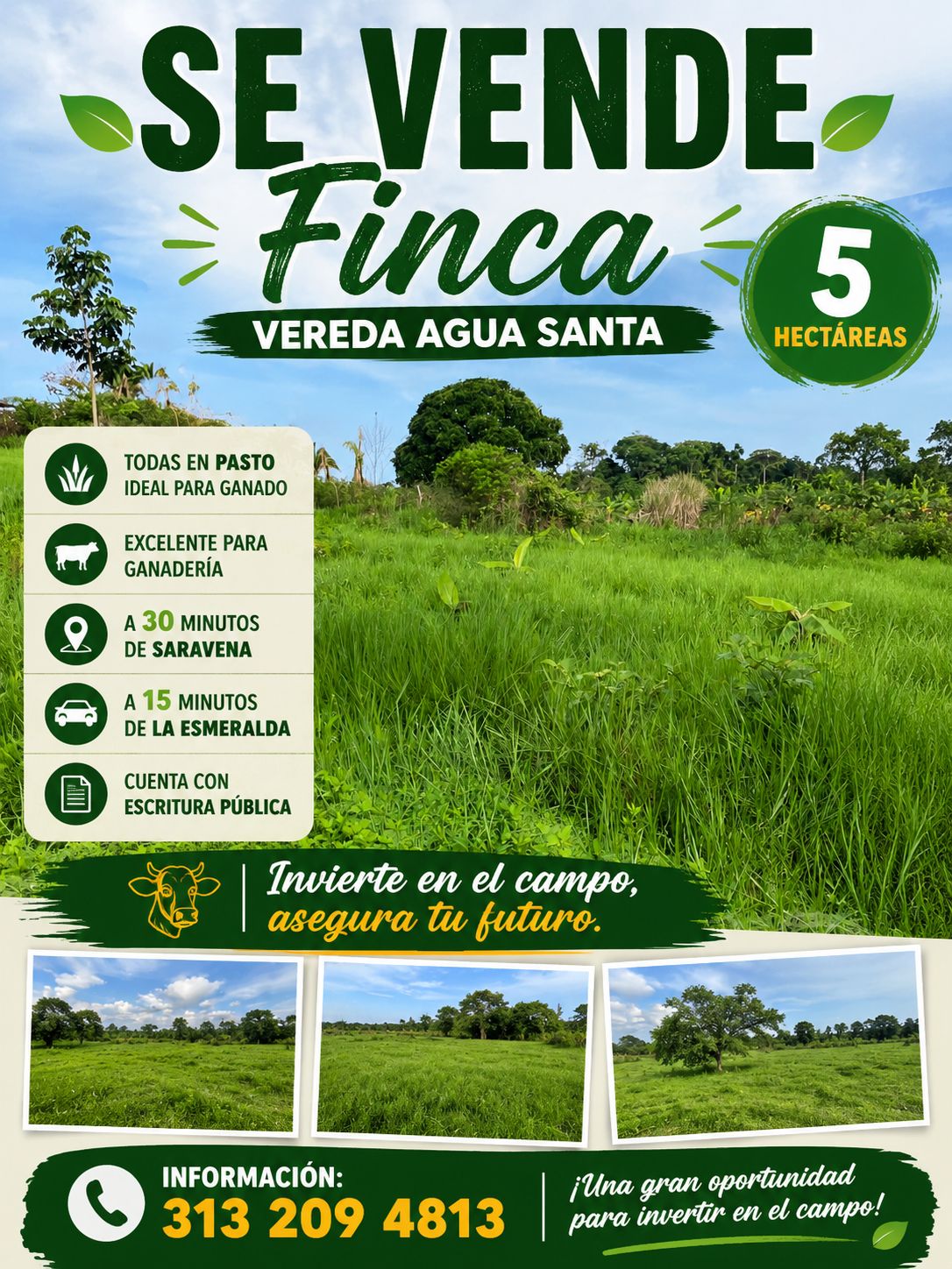 Se vende finca en vereda Agua Santa
